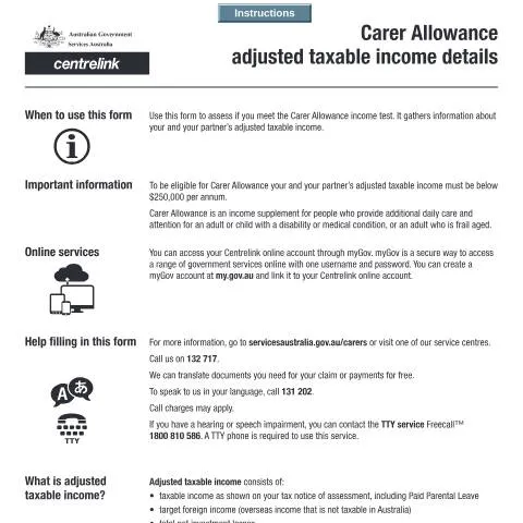 Document preview: Navigating the Carer Allowance Adjusted Taxable Income Form — Benefits & social aid (CERFA n°SA489)