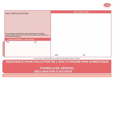 Aperçu du document Formulaire 13736*07 : vos obligations de redevances environnementales — Démarches administratives (CERFA n°13736*07)