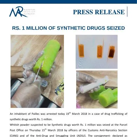 Document preview: Impact of Rs. 1 Million Synthetic Drug Seizure in Mauritius — Government & admin (PressRelease190318)