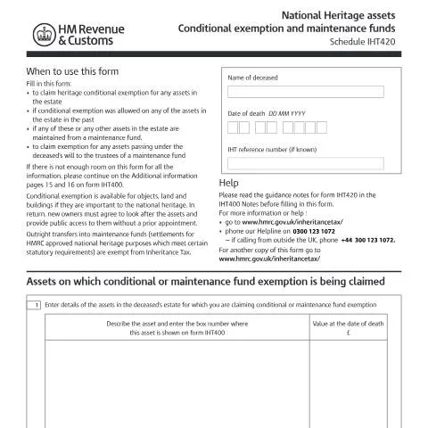Document preview: Heritage Asset Inheritance Tax: Complete IHT420 Form Guide for UK — Taxes