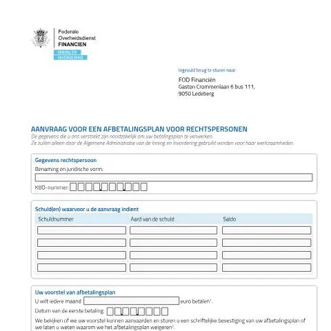 Aperçu du document Guide sur le plan de paiement pour les personnes morales — Démarches administratives (CERFA n°afbetalingsplan_rp_20230522)