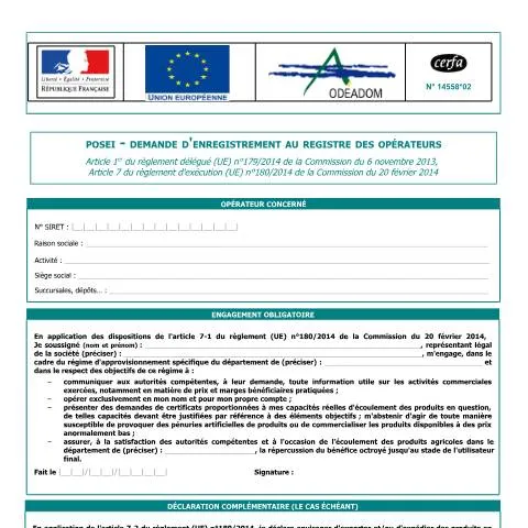 Aperçu du document Registre POSEI : obligation administrative pour l'agriculture — Démarches administratives (CERFA n°14558*02)