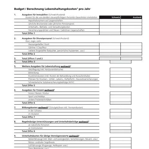 Dokumentvorschau: Formular 3b: Zusatzblatt für die Besteuerung nach Aufwand 2024 — Steuern (3b)