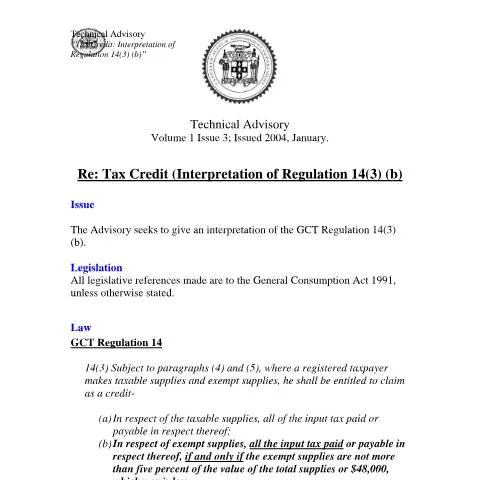 Document preview: Understanding Regulation 14(3)(b) Tax Credits in Jamaica — Legal & justice (CERFA n°2004.iroc.gct+-+tax+credit+interpretation+of+regulation+143b)