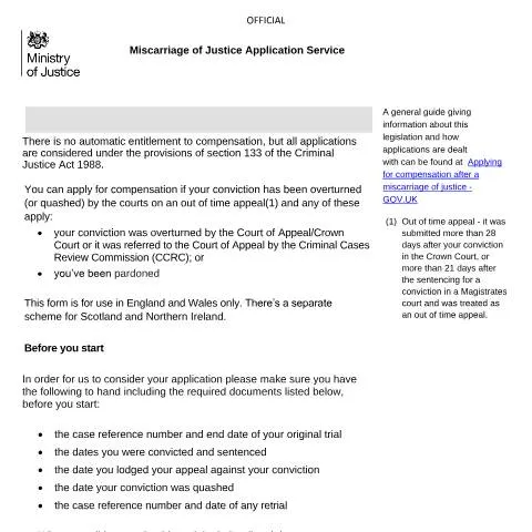 Document preview: Understanding the Miscarriage of Justice Compensation Application — Legal & justice