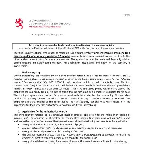 Aperçu du document Comprendre l'immigration saisonnière au Luxembourg — Immigration & visas (CERFA n°note-explicative-saisonnier)