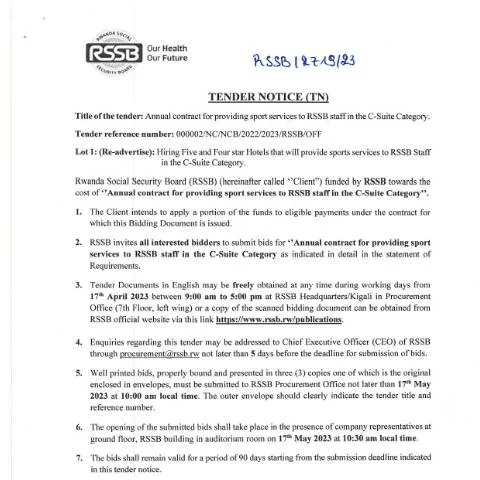 Document preview: Understanding the RSSB Tender Notice for Sports Services — Government & admin (CERFA n°TENDER_NOTICE_8e591f852f)