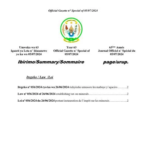 Document preview: Understanding Rwanda's 2024 Mineral Tax Law — Taxes (CERFA n°Tax_on_minerals_Law_of_2024)
