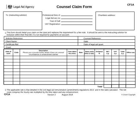 Document preview: Understanding the CF1A: Your Guide to Legal Aid Claims — Legal & justice