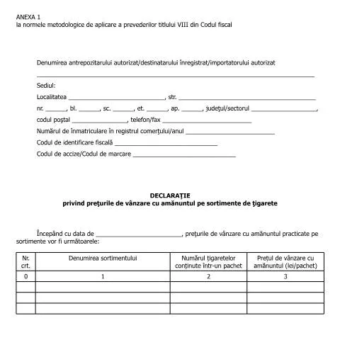 Document preview: Rolul Anexei 1 în reglementarea prețurilor țigaretelor — Formalități administrative (CERFA n°A1_NMT8CF)