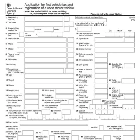 Document preview: How to Register an Unregistered Vehicle Using Form V55/5 — Vehicle & driving