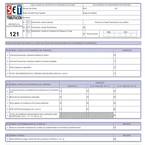 Vista previa del documento Instrucciones para presentar el Formulario 121 en Paraguay — Impuestos (CERFA n°F121)