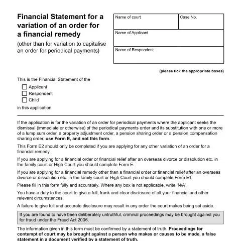 Document preview: Understanding Form E2: Financial Remedy Variation Process — Legal & justice