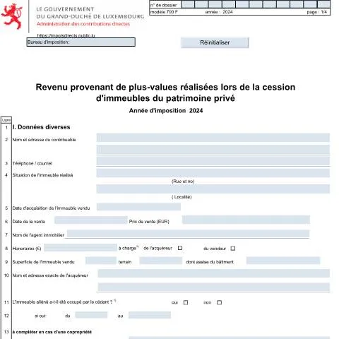 Aperçu du document Comprendre le formulaire 700 F sur les plus-values d'immeubles — Impôts & fiscalité (CERFA n°700 F)