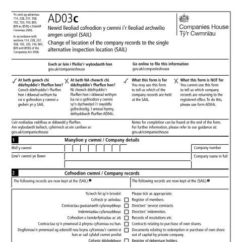 Document preview: Guide to Changing Company Records Location with AD03c — Business