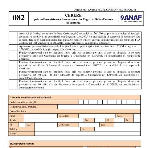 Document preview: Înregistrarea în Registrul RO e-Factura obligatoriu — Formalități administrative (CERFA n°A2_OPANAF_378_2026)