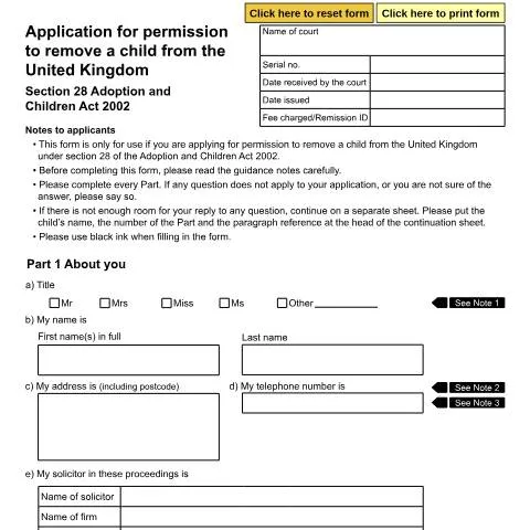 Document preview: Permission to Remove a Child from the UK — Legal & justice