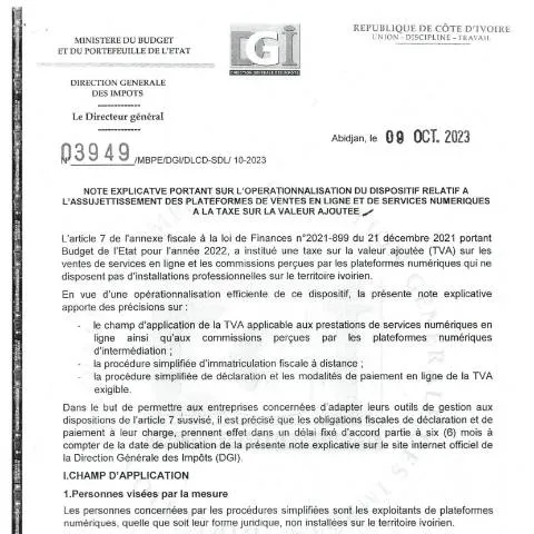 Aperçu du document Régulation des plateformes numériques en Côte d'Ivoire — Démarches administratives