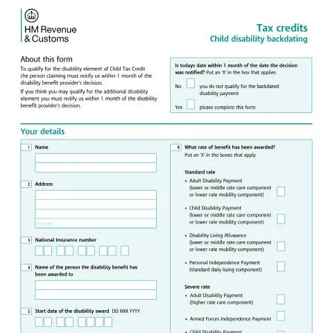 Document preview: Guide to Backdating Child Disability Tax Credits with HMRC — Taxes