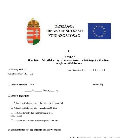 Document preview: Állandó tartózkodási kártya (HTK) kiállítása — Adminisztratív ügyintézés