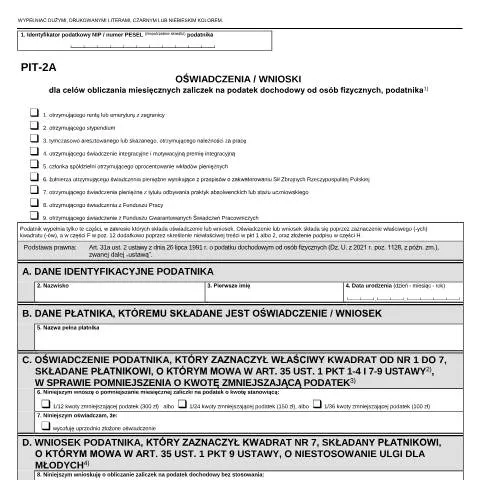Document preview: Jak formularz PIT-2A wspiera podatników w Polsce? — Podatki i fiskalność (CERFA n°PIT-2A)