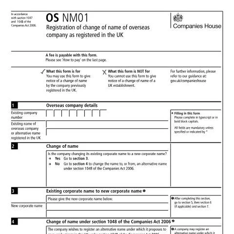 Document preview: How to File OS NM01: Name Change Notifications for Foreign Companies — Government & admin
