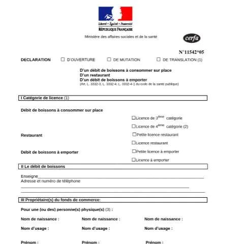Aperçu du document Formulaire 11542*05 : comment déclarer son établissement de — Démarches administratives (CERFA n°11542*05)