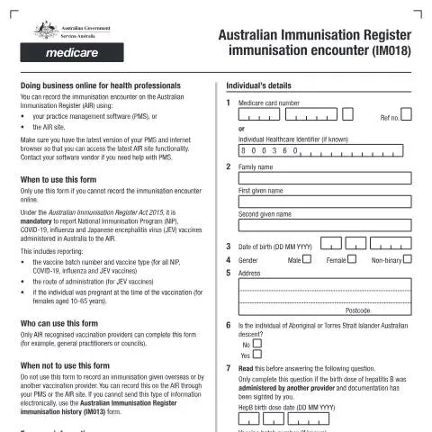 Document preview: Understanding the IM018 Immunisation Encounter Form — Health (CERFA n°IM018)
