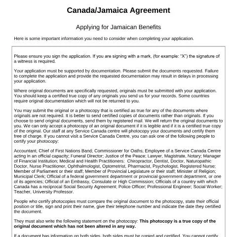 Document preview: Your Guide to the Jamaica/Canada Agreement Benefits Application — Health (CERFA n°CAN_JAM1_(oa_i))