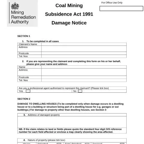 Document preview: How to Report Coal Mining Subsidence Damage in the UK — Government & admin