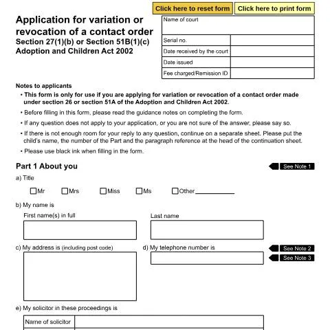 Document preview: Understanding the Application for Variation or Revocation of a Contact — Legal & justice