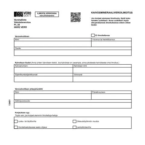 Document preview: Kaivosmineraaliveroilmoitus (1345) ja sen rooli kaivostoiminnassa — Verot & verotus (CERFA n°Vero 1345)