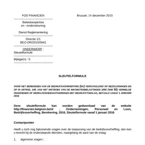Aperçu du document Comprendre la Sleutelformule en Belgique depuis 2016 — Impôts & fiscalité (CERFA n°700-sleutelformule-20160101)