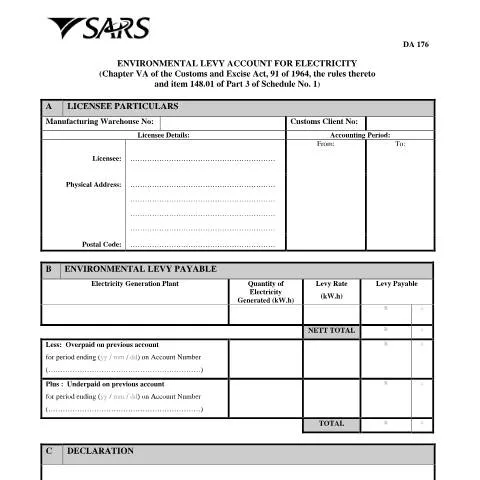 Document preview: Understanding the DA 176 Form for Environmental Levy — Government & admin (CERFA n°DA 176)