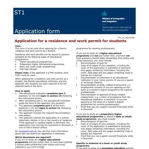 Document preview: Forstå ST1-formularen for studerende i Danmark — Immigration & visa (CERFA n°ST1)
