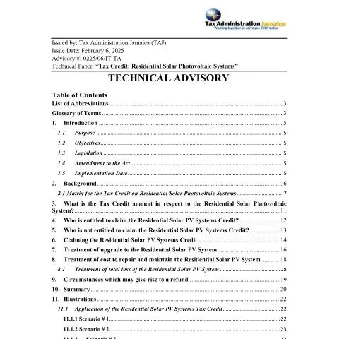 Document preview: Understanding the Solar Tax Credit for Residential PV Systems in — Taxes (CERFA n°Revised+January+31+Technical+Advisory+-+PV+Systems+Solar+Tax+Credit+FINAL_Ver_01)