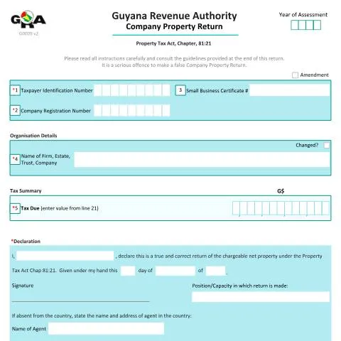 Document preview: Overview of G0009 CPT v2: Guyana Revenue Authority Property Return — Taxes