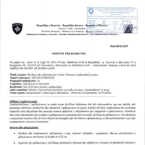 Document preview: Rëndësia e Formularit NJOFTIM PËR REKRUTIM në Kosovë — Punë & punësim