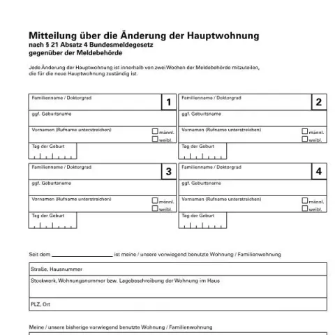 Dokumentvorschau: Mitteilung über die Änderung der Hauptwohnung – Formular 6700-24 — Behörden & Verwaltung (6700-24)