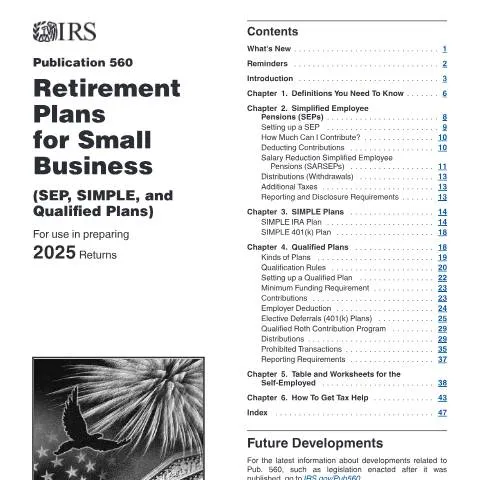 Document preview: Navigating Retirement Plans with IRS Publication 560 — Taxes (CERFA n°PUB-560)