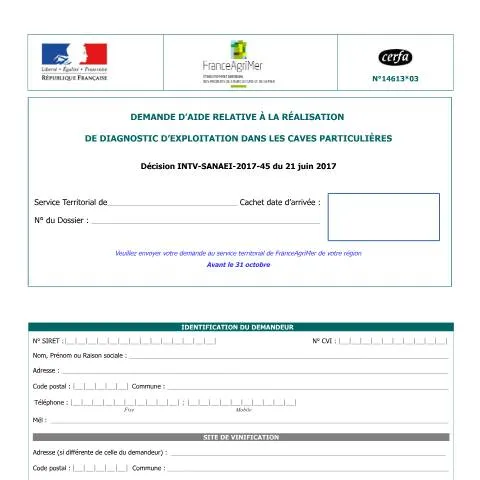 Aperçu du document Aide au diagnostic d'exploitation pour caves particulières — Démarches administratives (CERFA n°14613*03)