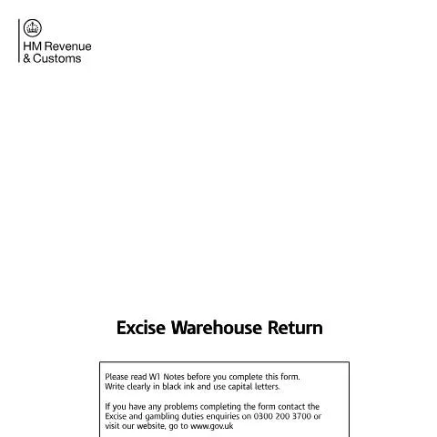 Document preview: How to Submit Your Monthly Excise Warehouse Return W1 to HMRC — Taxes