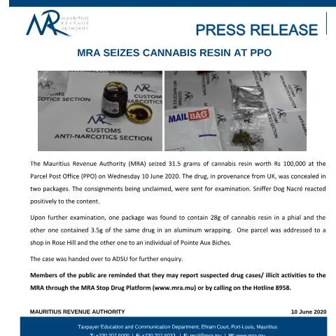 Document preview: Understanding the Impact of Cannabis Resin Seizures in Mauritius — Government & admin (PressRelease100620)