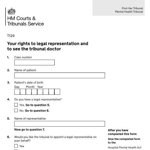 Document preview: Form T129: Requesting Legal Support and Medical Review at Tribunal — Legal & justice