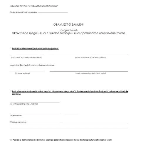 Document preview: Zamjena NJFP V1: Važnost u zdravstvenom sustavu — Zdravlje (CERFA n°Zamjena_NJFP_V1)