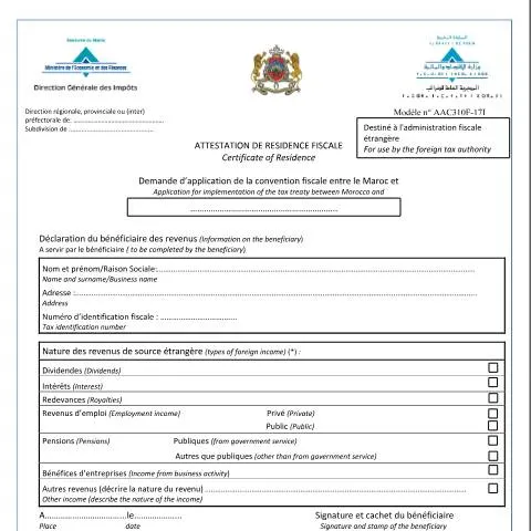 Aperçu du document Obtenir une attestation de résidence fiscale auprès de la CNSS au — Impôts & fiscalité (CERFA n°AAC310F-12I)