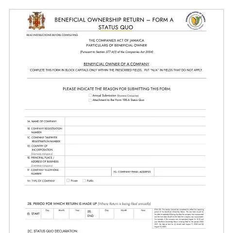 Document preview: Understanding the Importance of BOR - Form A Status Quo in Jamaica — Government & admin (CERFA n°BOR_FORM_A_STATUS_QUO)