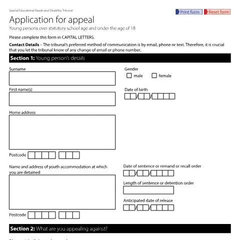 Document preview: Navigating Form SEND28A for Appeals in Youth Accommodation — Government & admin
