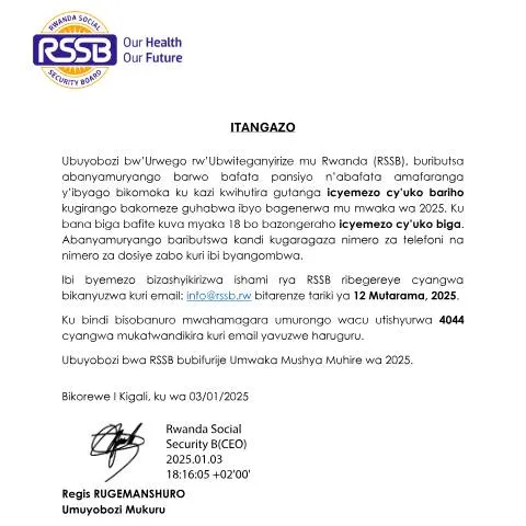 Document preview: Understanding Life Certificates for Pensioners in Rwanda — Government & admin (CERFA n°Itangazo_for_Pensionners_03012025_2_87b8e4e08a)