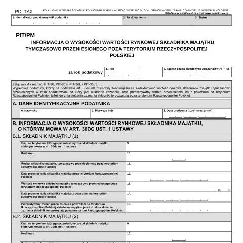 Document preview: Formularz PIT/PM: Kluczowe informacje o wartości rynkowej — Podatki i fiskalność (CERFA n°PIT/PM)